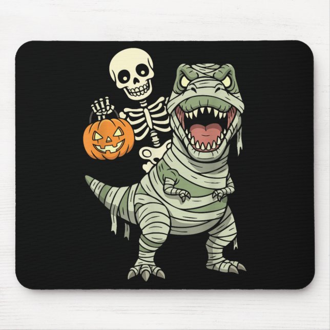 Mousepad Múmia de Esqueleto Montando Dinossauro T Rex Hallo (Frente)