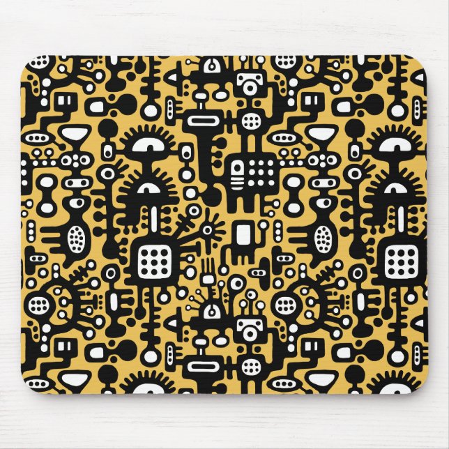 Mousepad Mundo Mecanoide - Preto e Branco com Amber (Frente)