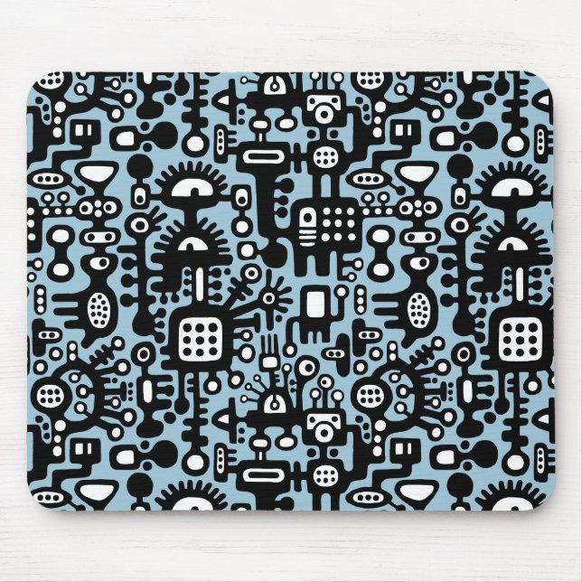 Mousepad Mundo Mecanóide - Preto e Branco com Azul Lt (Frente)