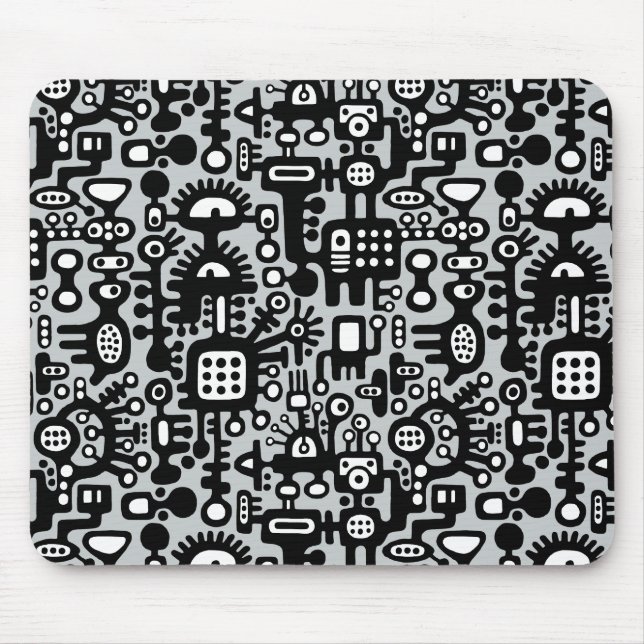 Mousepad Mundo Mecanoide - Preto e Branco com Cinza c6cbcc (Frente)