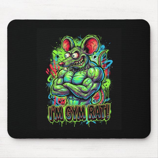 Mousepad Muscular Gym Rat Bodybuilder Graffiti Workout Fitn (Frente)