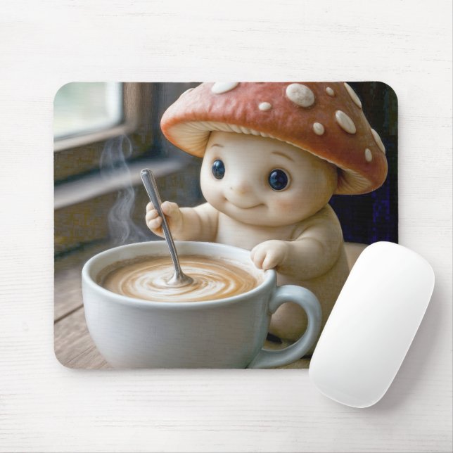 Mousepad Mushroom Munchkin Stirring Morning Café (Com mouse)