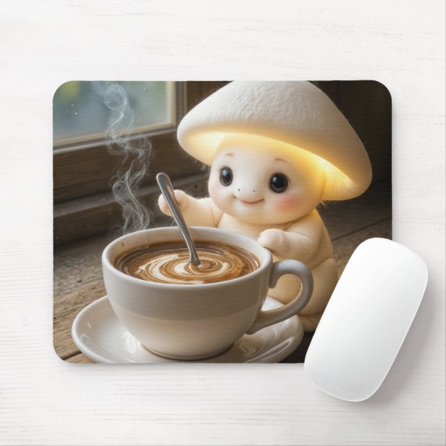 Mousepad Mushroom Munchkin Stirring Morning Café (Com mouse)