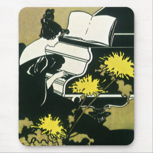 Mousepad Música Antiga, Senhorita Traumerei Tocando Piano,
