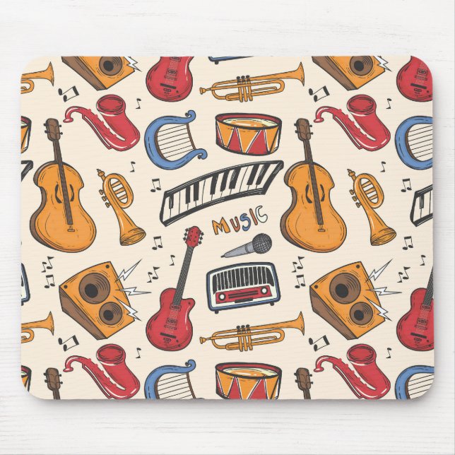 Mousepad Música legal Ameaçada Tambores de Piano Violão Mai (Frente)