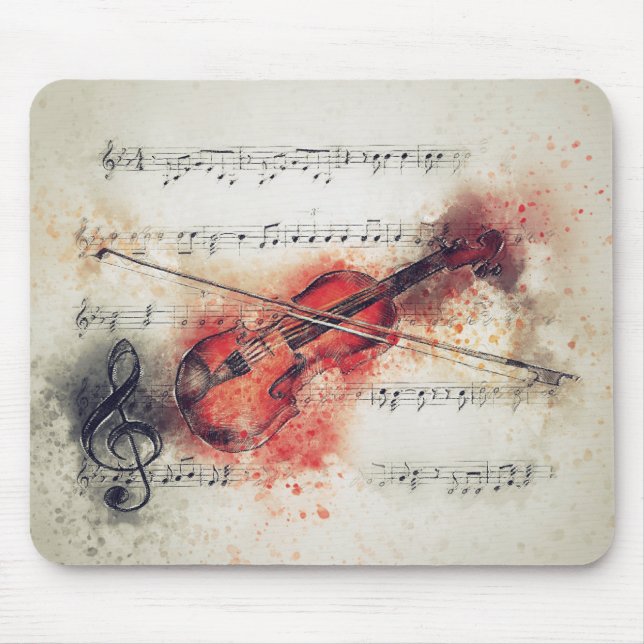 Mousepad Música para Violino em Aquarela Laranja Ferrugem C (Frente)