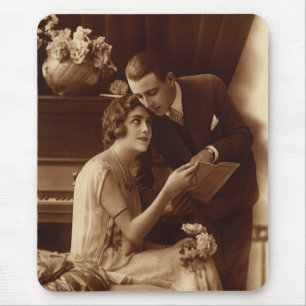 Mousepad Música Romântica Vintage, Amantes de Amor e Romanc