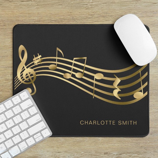 Mousepad Música School Office Elegant Dourado Musical Notes (Criador carregado)