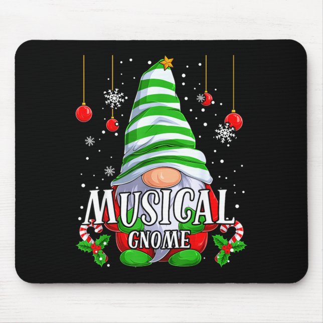 Mousepad Musical Gnome Christmas Pajamas Matching Family Gr (Frente)