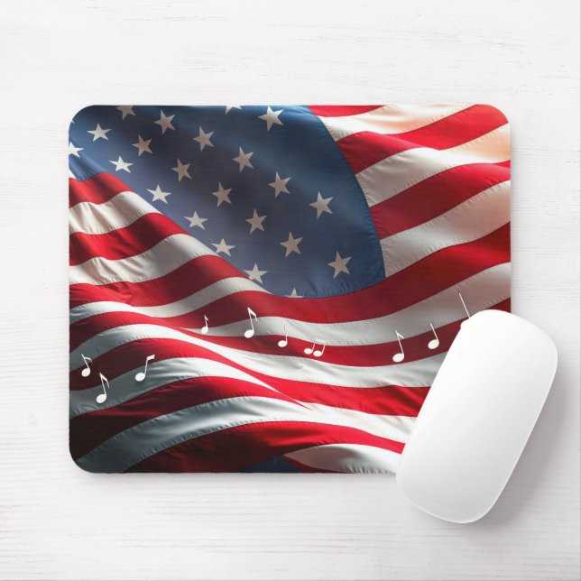 Mousepad Musical Notes Floating On an American Flag (Com mouse)