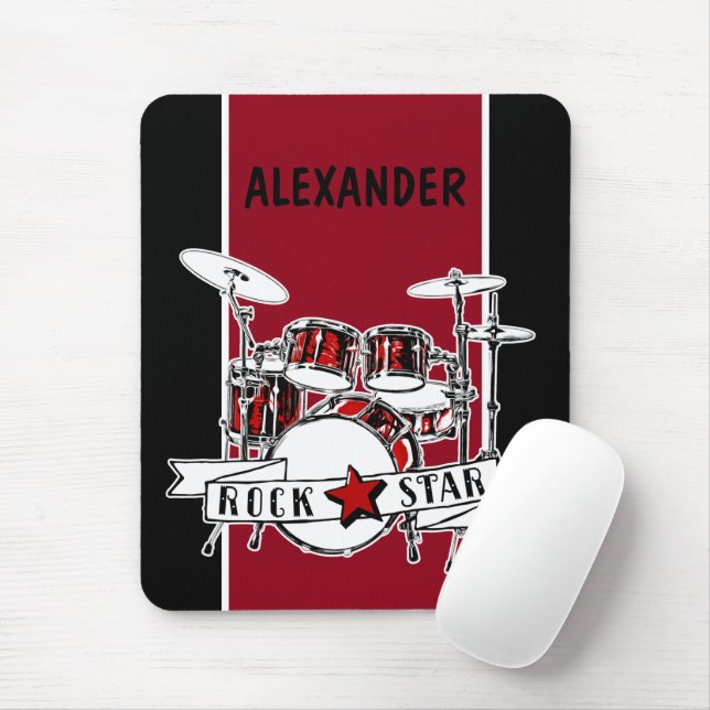 Mousepad Músico do Drummer Kid Rock Star Drum (Com mouse)
