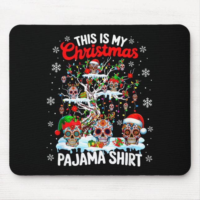 Mousepad My Christmas Pajama Shirt Group Floral Skulls On X (Frente)