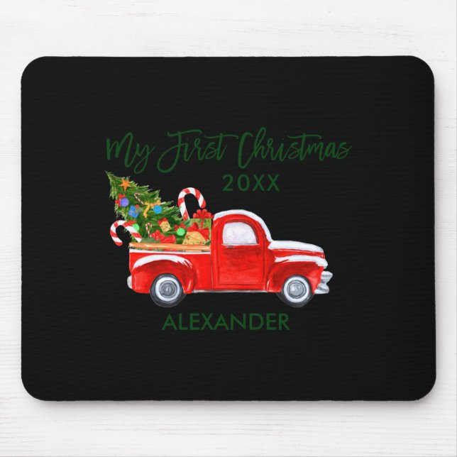 Mousepad My First Christmas Red Truck Candy Canes Gray Baby (Frente)