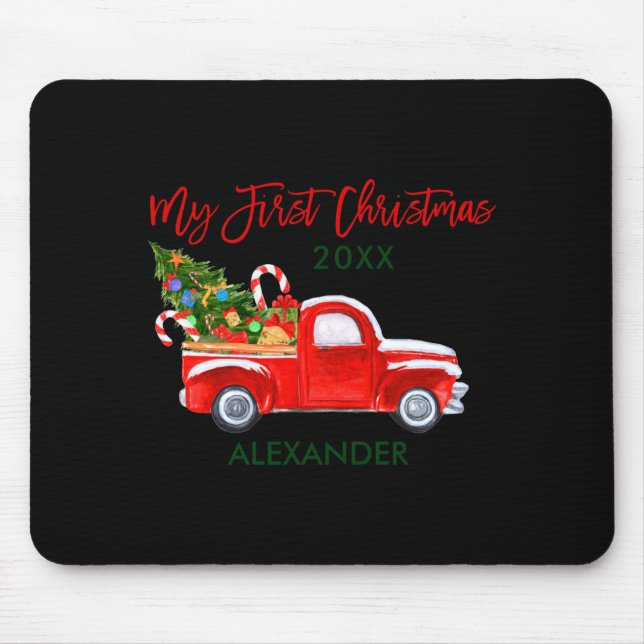 Mousepad My First Christmas Truck Candy Canes Green Red Bab (Frente)