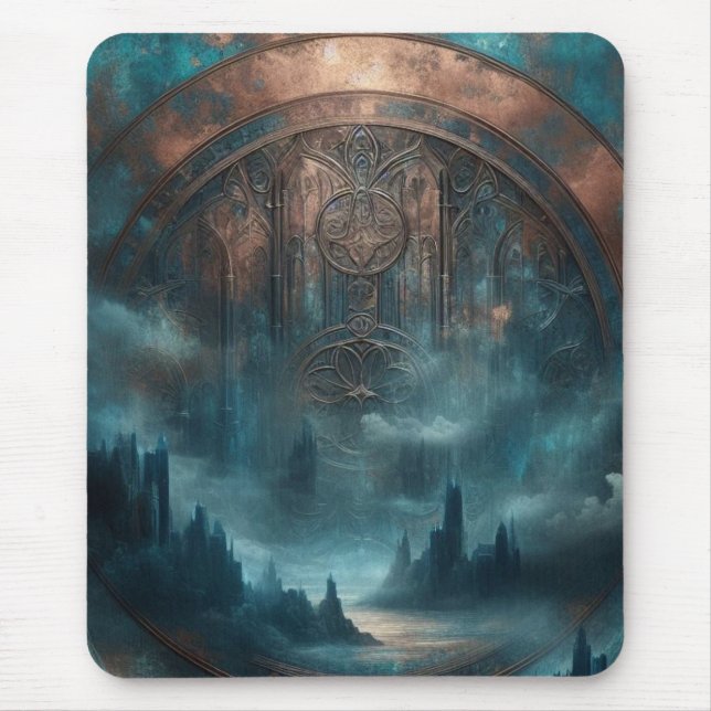 Mousepad Mystic Gothic Steampunk Art - Blue Copper Patina  (Frente)