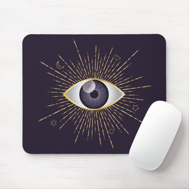 Mousepad Mystic Mau Eye Nazar Mati Dourado e Violeta (Com mouse)
