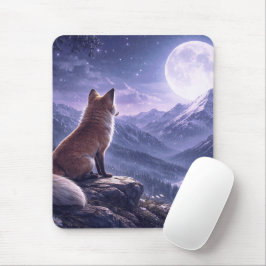 Mousepad Mystical Fox & Giant Moon Snowy Mountain Peaks