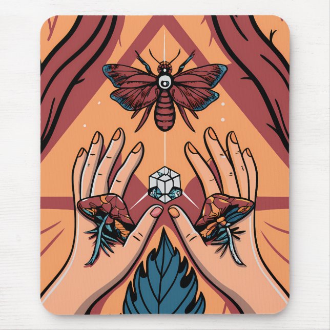 Mousepad Mystical Hands Offering Fungi to Moth Spirit (Frente)