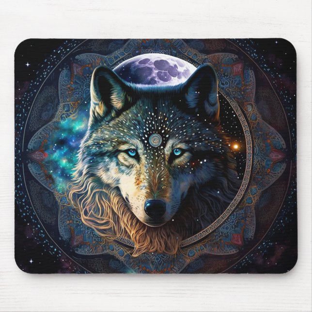 Mousepad Mystical Wolf Moon Mandala (Frente)