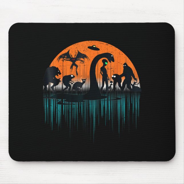 Mousepad Mythical Loch Ness Bigfoot Mothman Aliens Funny Cr (Frente)