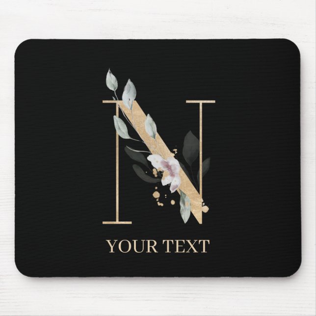 Mousepad N Monograma Floral Personalizado (Frente)