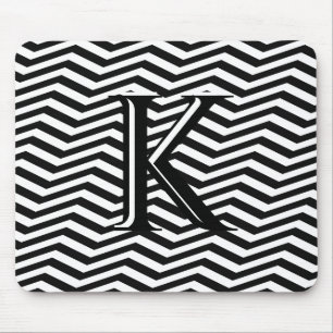 Mousepad Na moda Black White Chevron Stripe Monograma Perso