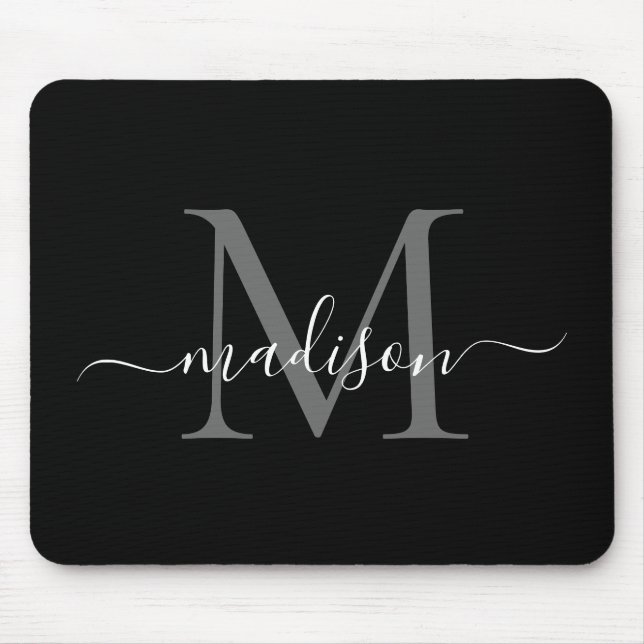 Mousepad Na moda Black White Monograma Script Simples Moder (Frente)