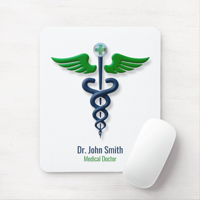 Mousepad Na moda Caduceus Green Wings Cross Blue Medicina (Com mouse)