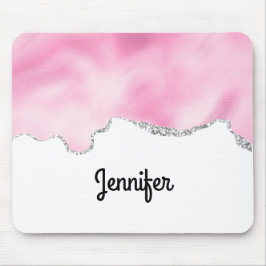 Mousepad Na moda de Borda Glitter Cintilante Rosa e Silver