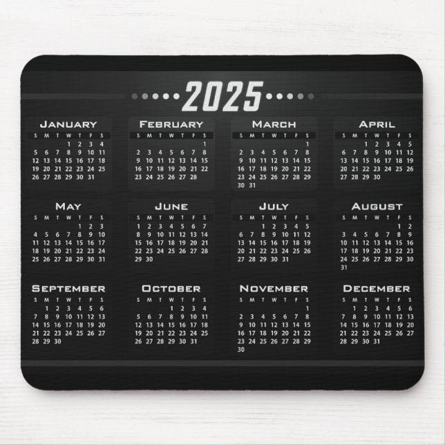 Mousepad na moda de Calendário 2025 Impressão grande preto  (Frente)