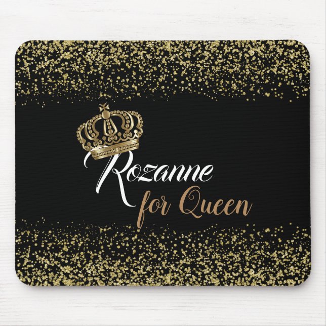 Mousepad Na moda Dourada Glitter Queen Crown Name (Frente)