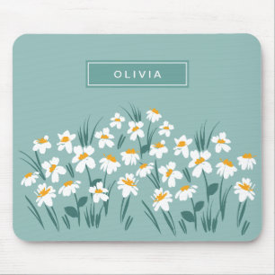Mousepad Na moda elegante cinzenta azul-margarida-moderna