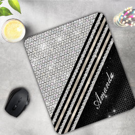 Mousepad Na moda faux Crystal prata e Black Personalizado