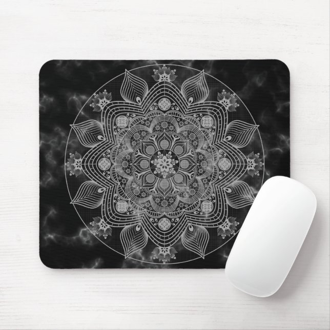 Mousepad Na moda Marble Black and White Floral Mandala (Com mouse)