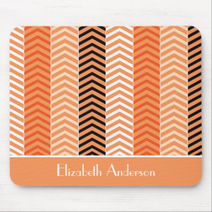 Mousepad Na moda Modern Orange Chevron Stripes e Nome
