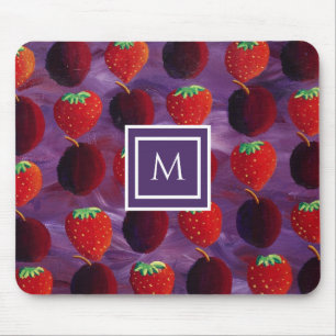 Mousepad Na moda Monograma Ameixas iniciais e Morangos