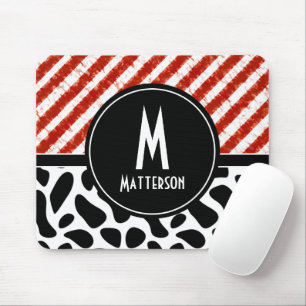 Mousepad Na moda Monograma Red White Personalize