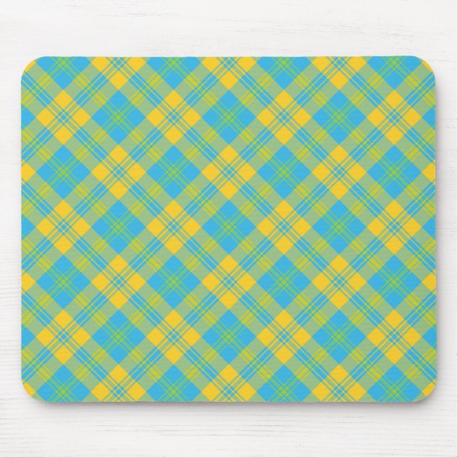 Mousepad Na moda Mousepad: Azul, Amarelo, Xadrez Verde (Frente)