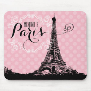 Mousepad Na moda Pink Paris Eiffel Tower Add Name