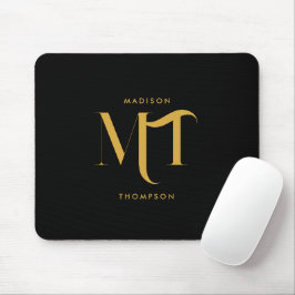Mousepad Na moda preto e Dourado Monograma - Letras iniciai