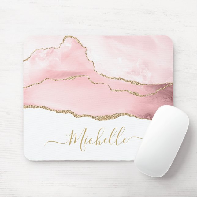 Mousepad na moda script dourado e pincel do mouse agate (Com mouse)
