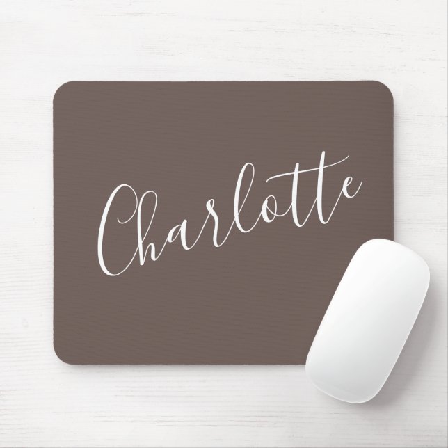 Mousepad Na moda Script Typografia Café Brown Nome Personal (Com mouse)