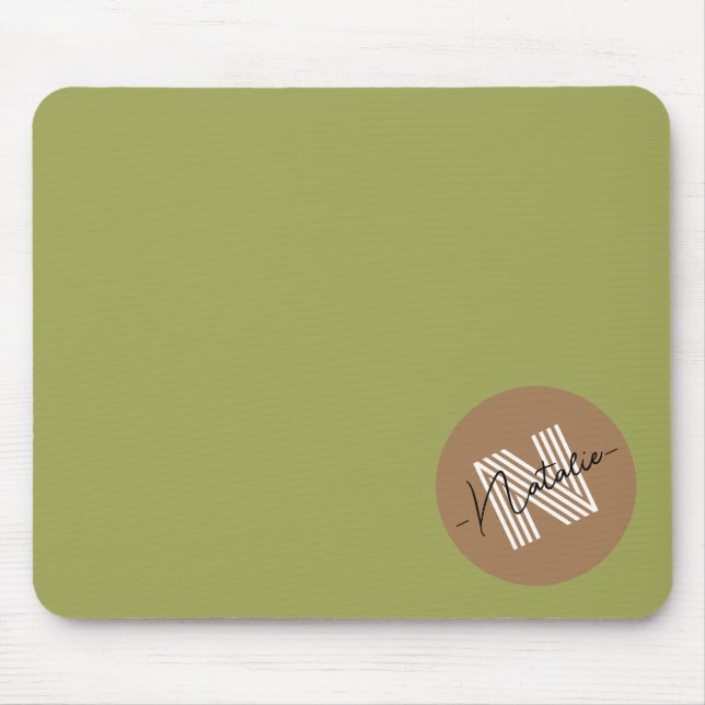 Mousepad Na moda simples, simples, design Monograma, verde- (Frente)