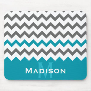 Mousepad Na moda Teal e Cinza Padrão Chevron