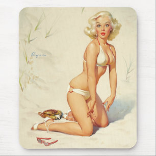 Mousepad Na Praia Retro Pin-up Girl