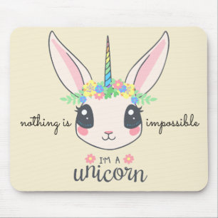 Mousepad "nada é impossível" coelho monocórnico engraçado