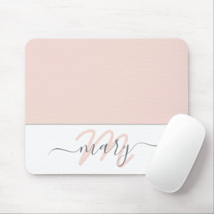 Mousepad Name Monogram White Rose Pink White Abstract