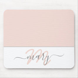Mousepad Name Monogram White Rose Pink White Abstract
