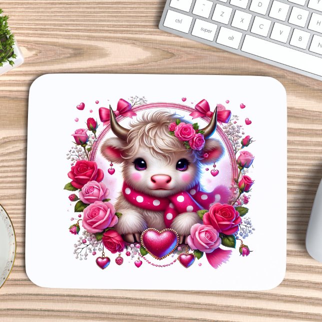 Mousepad Namorados de Vaca Highland Rosas (Criador carregado)