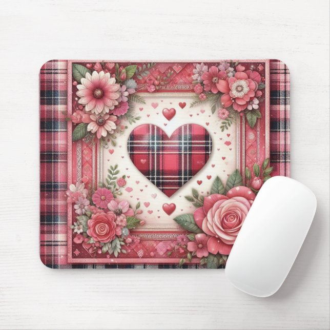 Mousepad Namorados DE XADREZ DE TINTA CORAÇÃO E FLORES (Com mouse)